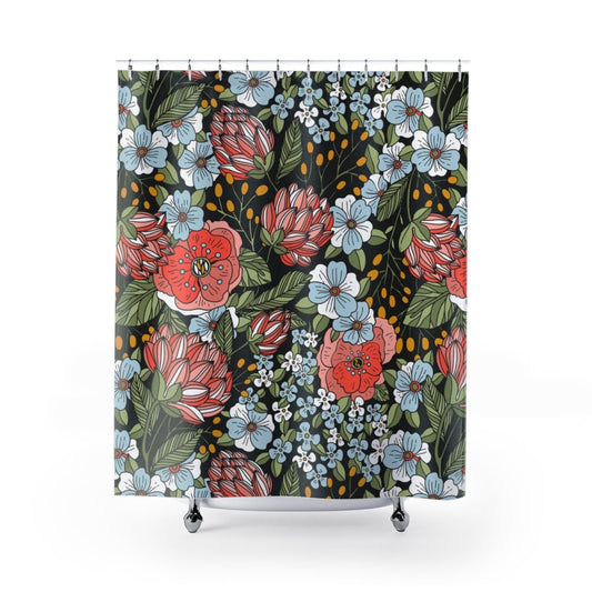 Black Shower Curtain, Flower Shower Curtain, Floral Bathroom, Boho Shower Curtain, Boho Bathroom, Nature Bathroom, Black Bathroom Decor