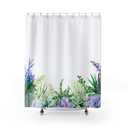 Cactus Shower Curtain, Succulent Shower, Succulent Decor, Purple Shower Curtain, Botanical Bathroom, Plant Shower Curtain, Cactus Bathroom