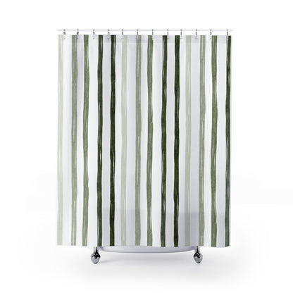 Green Shower Curtain, Line Shower Curtain, Minimal Shower Curtain, Green Bathroom, Green Stripes, Green Line Curtain, Boho Shower Curtain