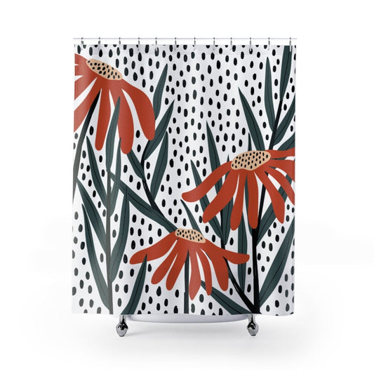 Boho Shower Curtain, Floral Shower Curtain, Orange Shower Curtain, Orange Bathroom, Black White Bathroom, Nature Shower Curtain