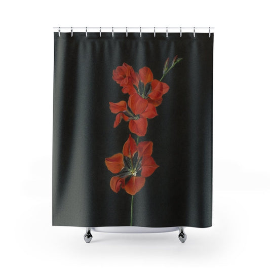 Black Shower Curtain, Nature Bathroom, Red Shower Curtain, Vintage Bathroom, Red Flower, Floral Shower Curtain, Floral Bathroom, Red Decor