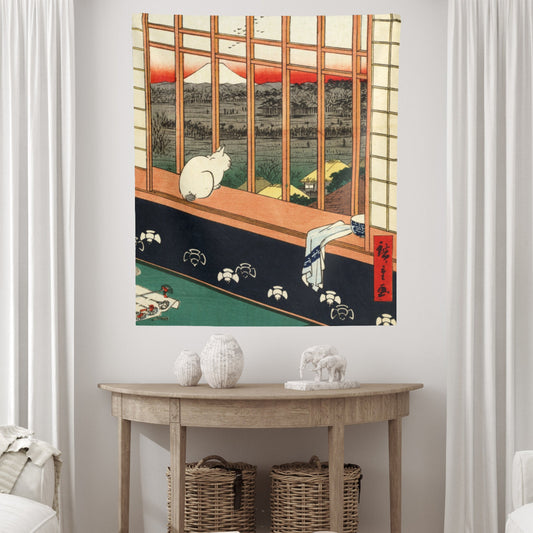 Vintage Japanese Cat Wall Tapestry