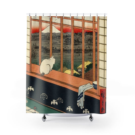 Cat Shower Curtain, Japan Shower Curtain, Japanese Decor, Hiroshige Decor, Hiroshige Art, Japanese Bathroom, Vintage Japan, Vintage Shower