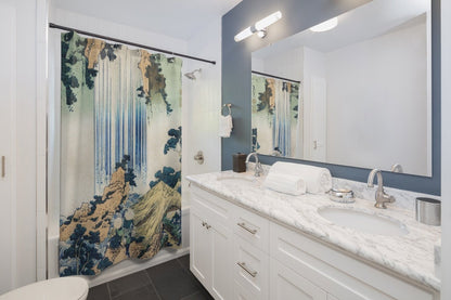 Japan Shower Curtain, Waterfall Decor, Japanese Decor, Japanese Bathroom, Japan Art, Japanese Woodblock, Katsushika Hokusai, Hokusai Art