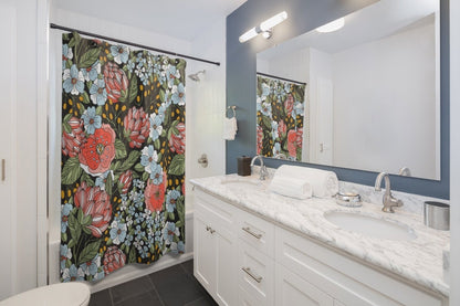 Black Shower Curtain, Flower Shower Curtain, Floral Bathroom, Boho Shower Curtain, Boho Bathroom, Nature Bathroom, Black Bathroom Decor
