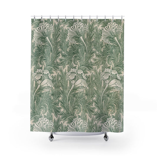 Green Shower Curtain, William Morris Decor, Green Bathroom Decor, Vintage Bathroom, Art Nouveau Decor, Art Shower Curtain, Green Floral