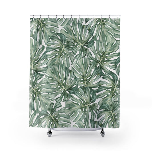 Plant Shower Curtain, Monstera Decor, Tropical Shower Curtain, Tropical Bathroom, Green Bathroom, Green Shower Curtain, Plant Bathroom