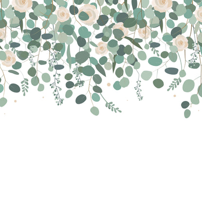 Plant Shower Curtain, Green Bathroom Decor, Eucalyptus Bathroom, Botanical Bathroom, Nature Bathroom, Rose Shower Curtain, White Bathroom