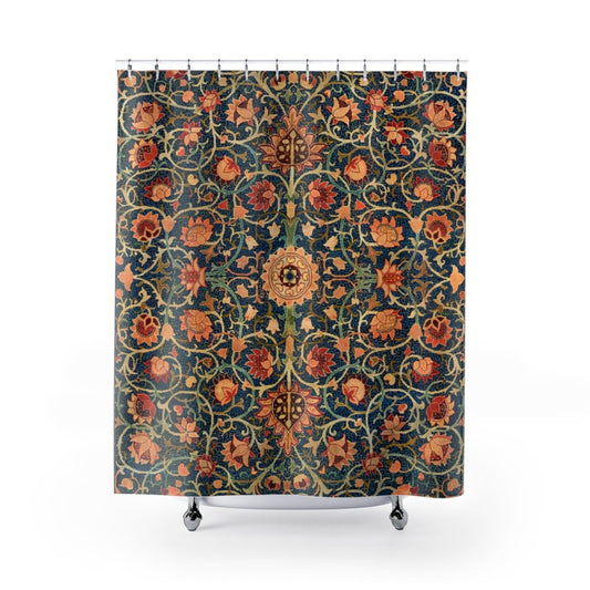 Boho Shower Curtain, William Morris Shower Curtain, Moroccan Bathroom, Boho Bathroom, Mandala Shower Curtain, Vintage Bathroom, Orange Decor