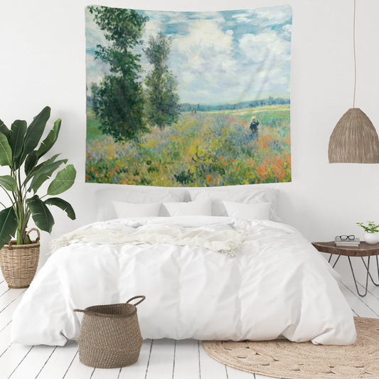Claude Monet Poppy Fields Painting Vintage Nature Wall Tapestry