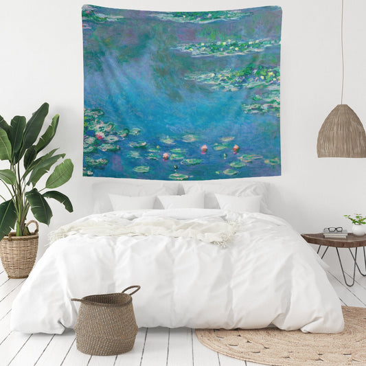 Claude Monet Water Lilies Painting Blue Vintage Nature Fine Art Wall Tapestry
