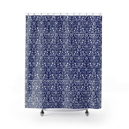 Blue Shower Curtain, Art Nouveau, William Morris, Blue Bathroom Decor, Cobalt Blue, Boho Shower Curtain, Blue White Shower Curtain