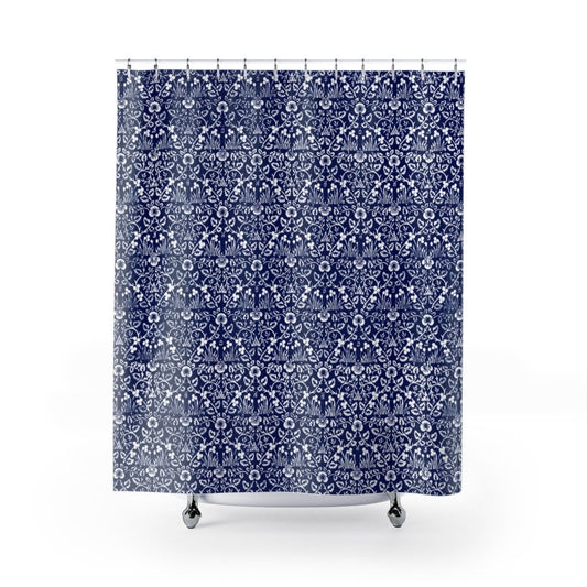 Blue Shower Curtain, Art Nouveau, William Morris, Blue Bathroom Decor, Cobalt Blue, Boho Shower Curtain, Blue White Shower Curtain