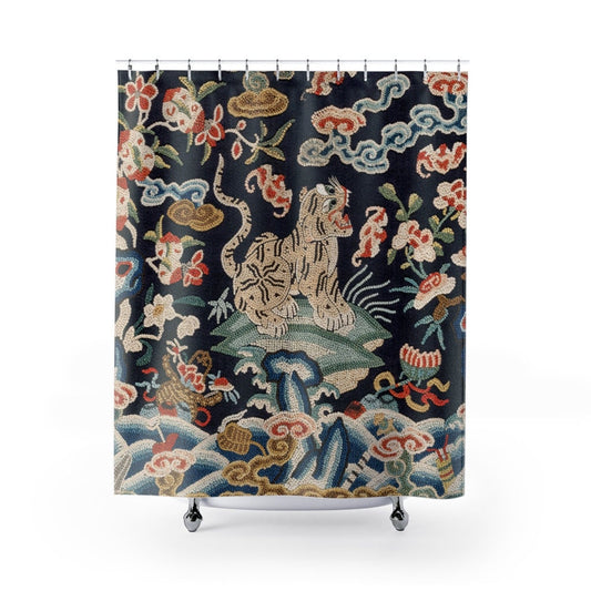 Tiger Shower Curtain, Chinese Bathroom, Asian Shower Curtain, Tiger Decor, Asian Decor, Vintage Chinese, Vintage Asian Decor, Asian Tiger