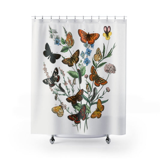 Butterfly Shower Curtain, Moth Shower Curtain, Butterfly Decor, Nature Bathroom, Botanical Bathroom, Nature Shower, Moth Decor, Moth Art