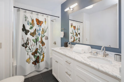 Butterfly Shower Curtain, Moth Shower Curtain, Butterfly Decor, Nature Bathroom, Botanical Bathroom, Nature Shower, Moth Decor, Moth Art