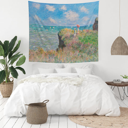 Claude Monet Ocean Cliff Painting Wall Tapestry