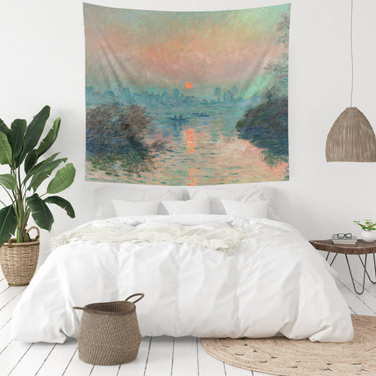 Claude Monet Ocean Sunset Painting Vintage Nature Wall Tapestry