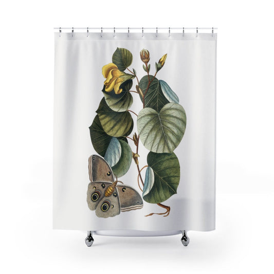 Moth Shower Curtain, Boho Shower Curtain, Botanical Bathroom, Nature Shower Curtain, Green Shower Curtain, Plant Shower Curtain, Moth Decor