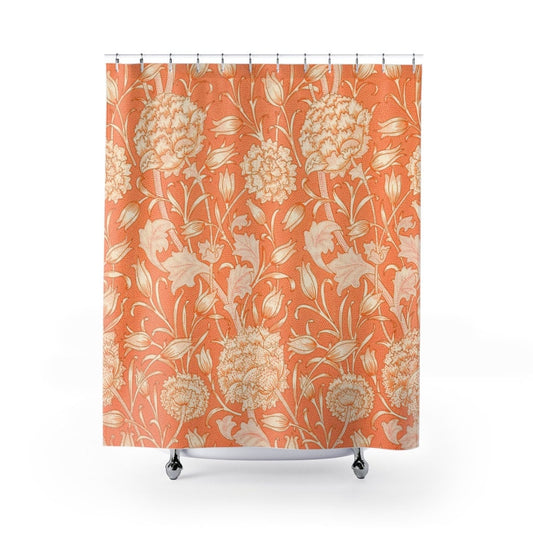 Orange Shower Curtain, William Morris, Art Nouveau, Vintage Bathroom, Vintage Orange, Orange Floral, Orange Bathroom, Floral Bathroom