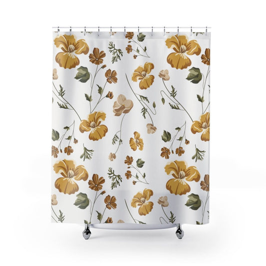 Yellow Shower Curtain, Floral Shower Curtain, Vintage Bathroom, Yellow Bathroom, Yellow Floral, Vintage Flower, Boho Bathroom, Yellow Decor