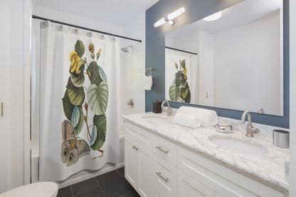 Moth Shower Curtain, Boho Shower Curtain, Botanical Bathroom, Nature Shower Curtain, Green Shower Curtain, Plant Shower Curtain, Moth Decor