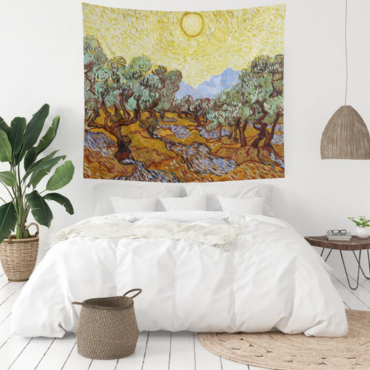 Vincent Van Gogh Olive Tree Painting Yellow Nature Wall Tapestry