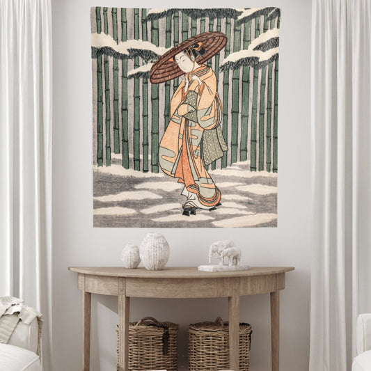 Vintage Japanese Geisha Painting Wall Tapestry