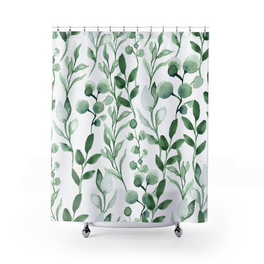 Botanical Bathroom, Green Shower Curtain, Botanical Decor, Watercolor Shower, Watercolor Botanical, Plant Shower Curtain, Eucalyptus Shower