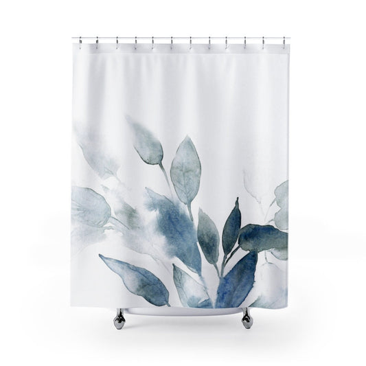 Plant Shower Curtain, Botanical Bathroom, Blue Watercolor, Blue Shower Curtain, Blue Bathroom, Watercolor Plant, Boho Shower Curtain