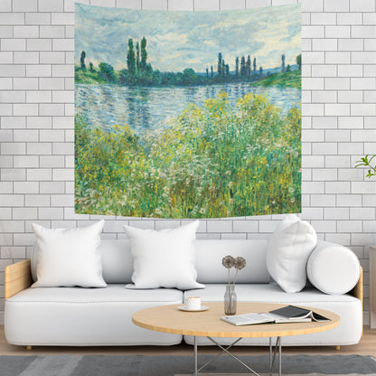 Claude Monet Blue Green Landscape Painting Wall Tapestry