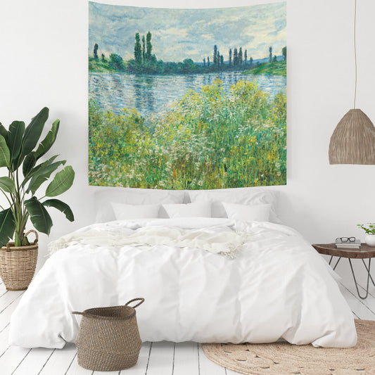 Claude Monet Blue Green Landscape Painting Wall Tapestry