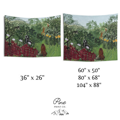 Henri Rousseau Tropical Jungle Painting Vintage Green Fine Art Wall Tapestry