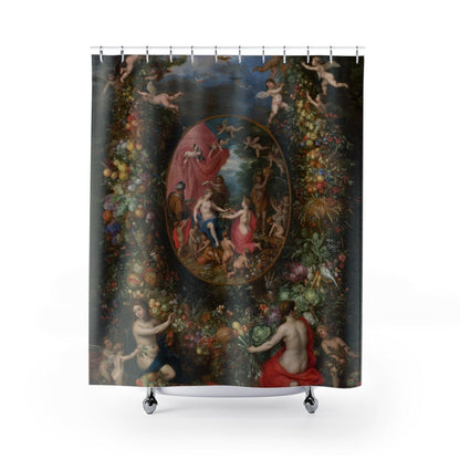 Gothic Shower Curtain, Vintage Gothic, Fine Art Curtain, Angel Shower Curtain, Renaissance Bathroom, Gothic Painting, Black Shower Curtain
