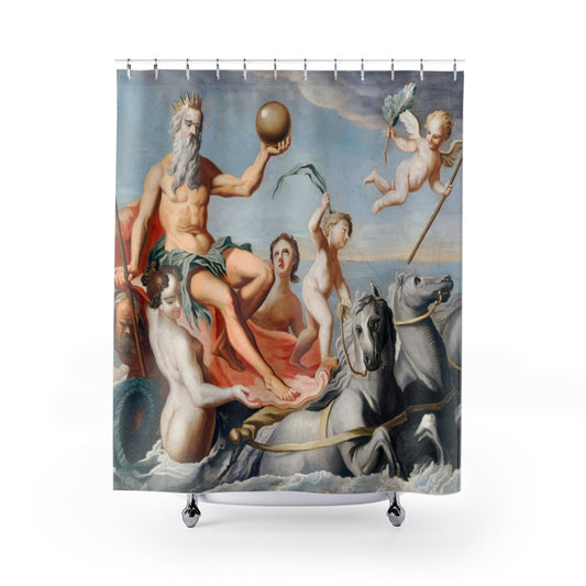 Nautical Bathroom, Mythology Art, Ocean Shower Curtain, Neptune Painting, Vintage Painting, Nautical Painting, King Neptune, Vintage Curtain