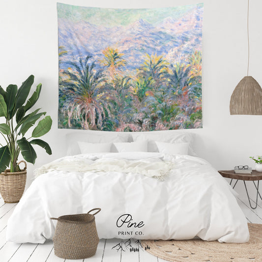 Claude Monet Vintage Palm Tree Painting Wall Tapestry