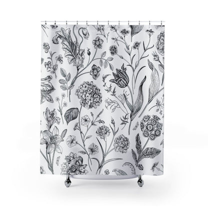 Plant Shower Curtain, Botanical Bathroom, Nature Shower Curtain, White Shower Curtain, Boho Shower Curtain, Botanical Decor, Plant Sketch
