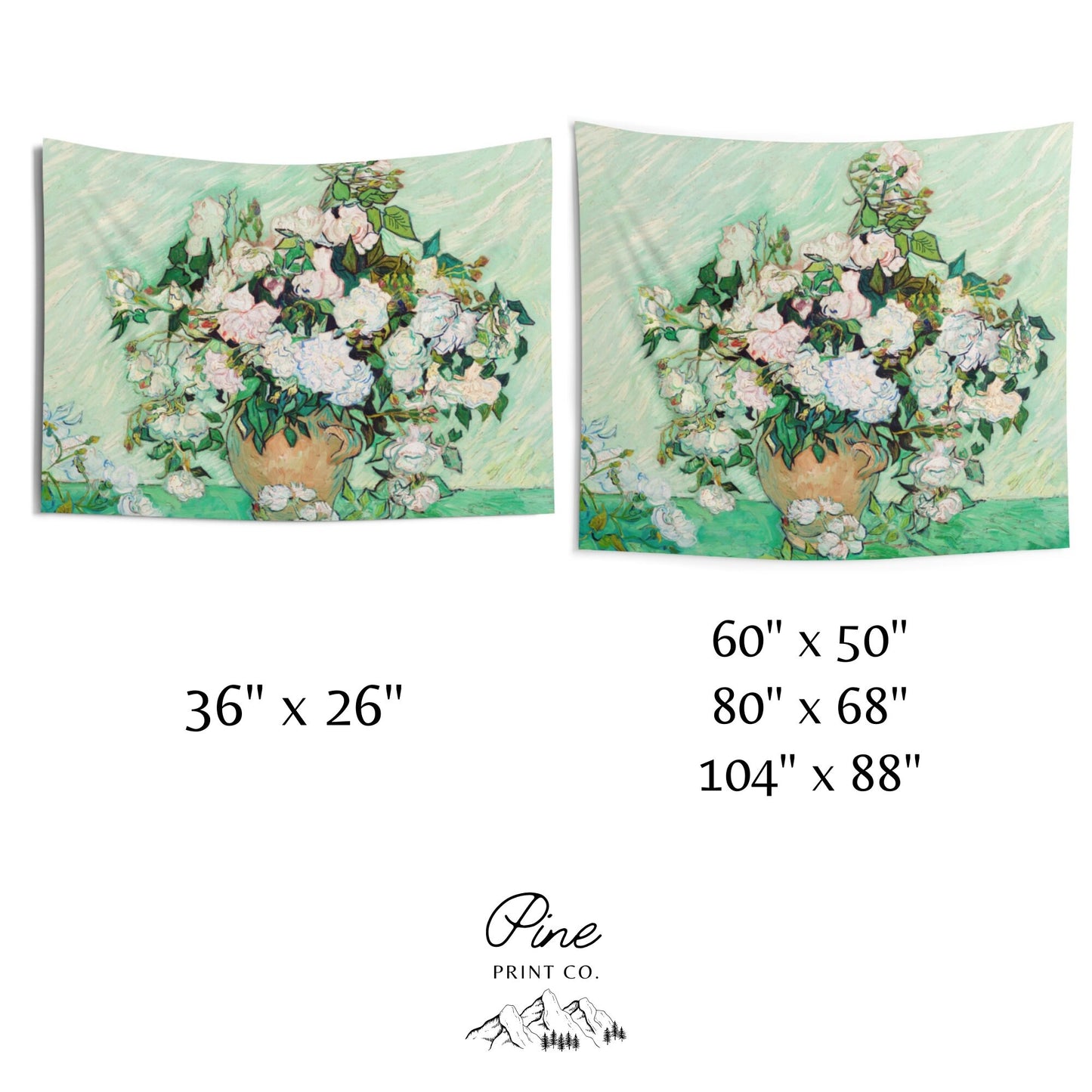 Vincent Van Gogh White Flower Painting Mint Green Wall Tapestry