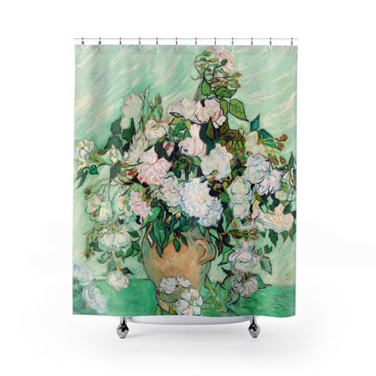 Van Gogh Shower Curtain, Green Shower Curtain, Van Gogh Painting, White Flowers, Rose Painting, Art Shower Curtain, Mint Green, Fine Art