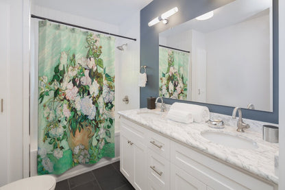 Van Gogh Shower Curtain, Green Shower Curtain, Van Gogh Painting, White Flowers, Rose Painting, Art Shower Curtain, Mint Green, Fine Art