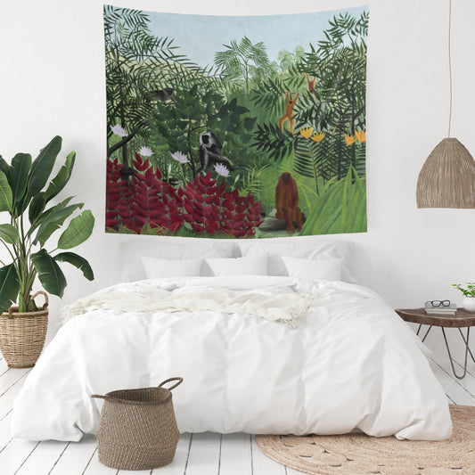 Henri Rousseau Tropical Jungle Painting Vintage Green Fine Art Wall Tapestry