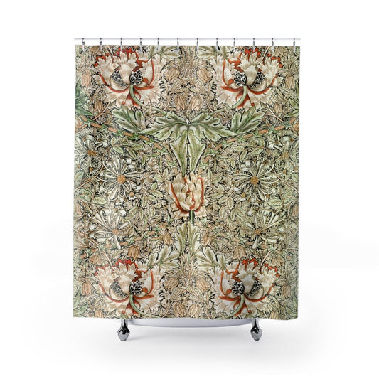 White Shower Curtain, Light Green Shower Curtain, William Morris, Floral Shower Curtain, Floral Pattern Shower, Art Nouveau, Vintage Floral