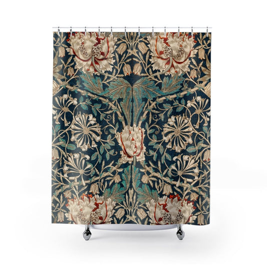 Blue Shower Curtain, Art Nouveau, Gold Bathroom, William Morris, Floral Curtain, Pattern Shower, Gold Shower Curtain, Vintage Bathroom