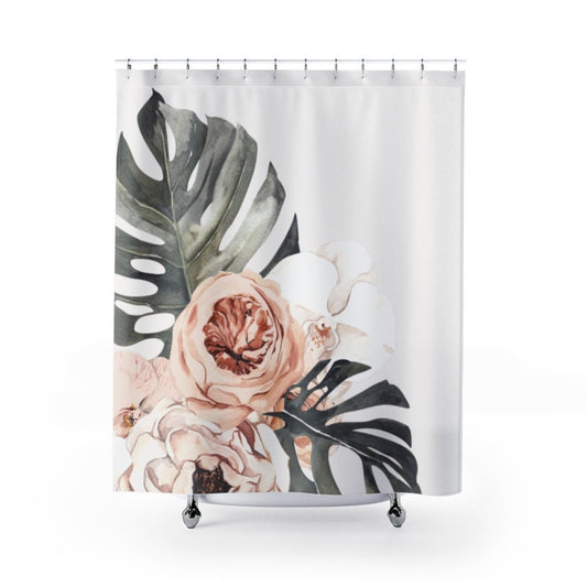 Plant Shower Curtain, Monstera Decor, Watercolor Plant, Botanical Bathroom, Rose Shower Curtain, Tropical Bathroom, Boho Shower Curtain