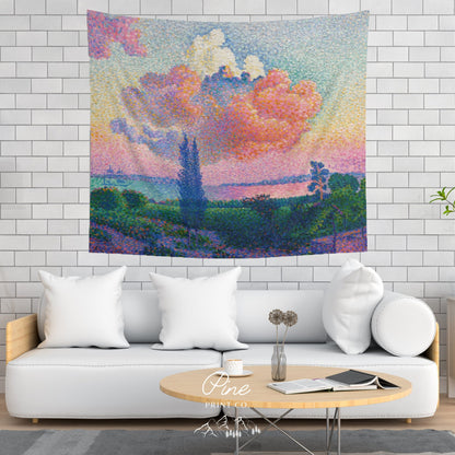 Pink Clouds Landscape Painting Vintage Fine Art Tapestry