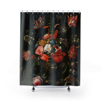 Black Shower Curtain, Black Bathroom, Flower Bathroom, Vintage Bathroom, Flower Shower Curtain, Art Shower Curtain, Bathroom Curtain