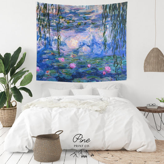 Claude Monet Water Lilies Purple Painting Fine Art Wall Tapestry