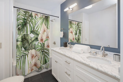 Tropical Shower Curtain, Monstera Decor, Tropical Bathroom, Plant Shower Curtain, Botanical Bathroom, Green Shower Curtain, Plant Bathroom