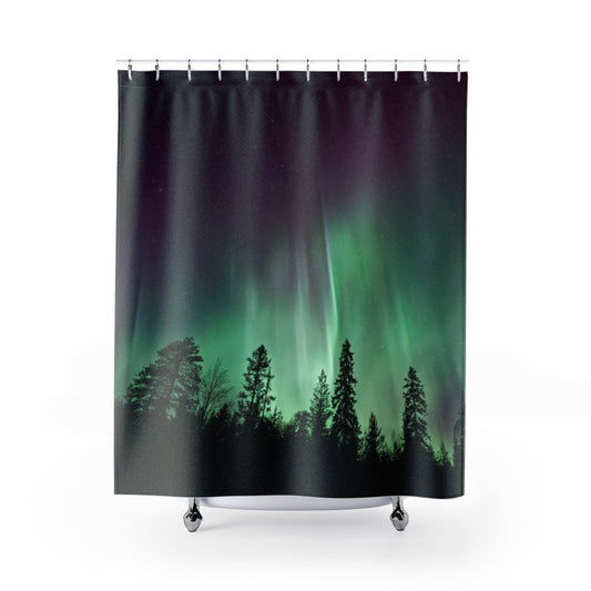 Northern Lights, Aurora Borealis, Nature Bathroom, Night Sky Shower Curtain, Forest Bathroom, Tree Shower Curtain, Green Shower Curtain