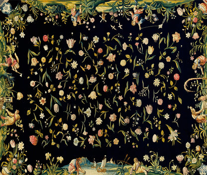 Black Vintage Floral Wall Tapestry